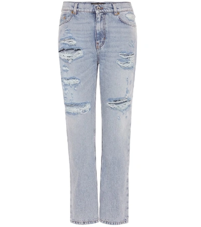 Shop Dolce & Gabbana Embellished Distressed Jeans In Blue