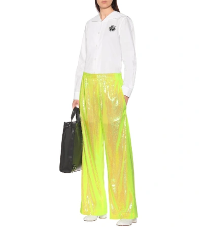 Shop Mm6 Maison Margiela Sequined Wide-leg Pants In Yellow