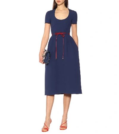 Shop Valentino Virgin Wool Midi Dress In Blue