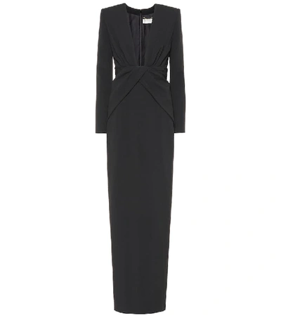 Shop Saint Laurent Long-sleeved Crêpe Gown In Black