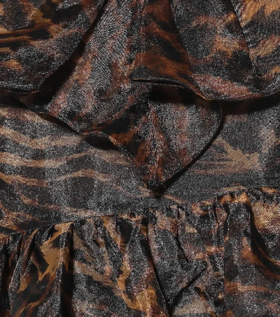Shop Ganni Tiger-print Organza Dress In Brown