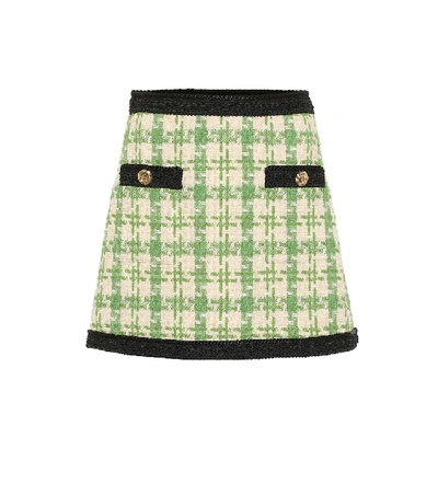 Shop Gucci Wool And Cotton-blend Miniskirt In Green