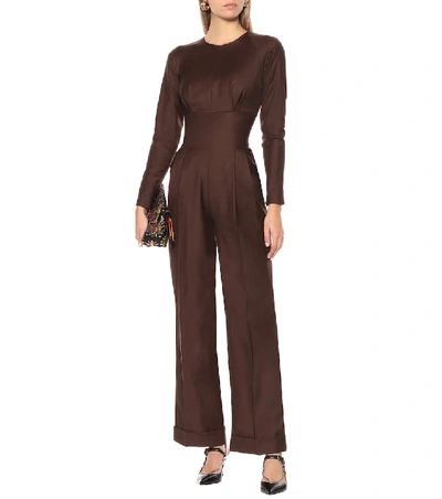 Shop Emilia Wickstead Kara Wool Jumpsuit In Brown