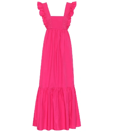 Shop Self-portrait Cotton-poplin Maxi Dress In Pink