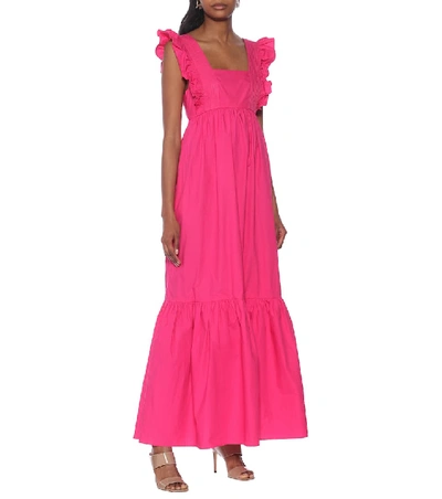 Shop Self-portrait Cotton-poplin Maxi Dress In Pink