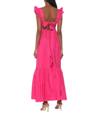 Shop Self-portrait Cotton-poplin Maxi Dress In Pink