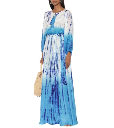 Shop Anna Kosturova Cara Tie-dye Silk Skirt In Blue