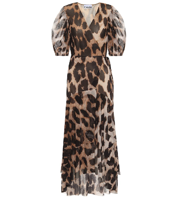 ganni leopard mesh dress