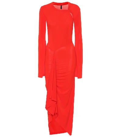 Shop Ben Taverniti Unravel Project Asymmetric Jersey Midi Dress In Red