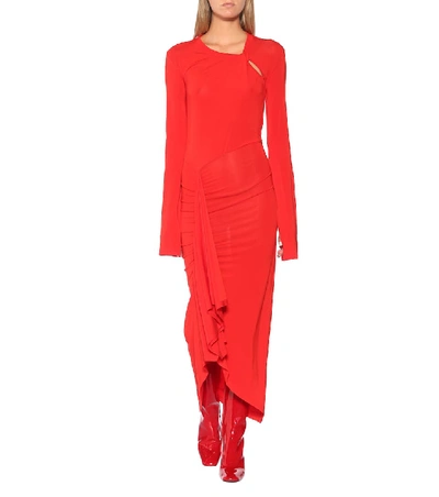 Shop Ben Taverniti Unravel Project Asymmetric Jersey Midi Dress In Red