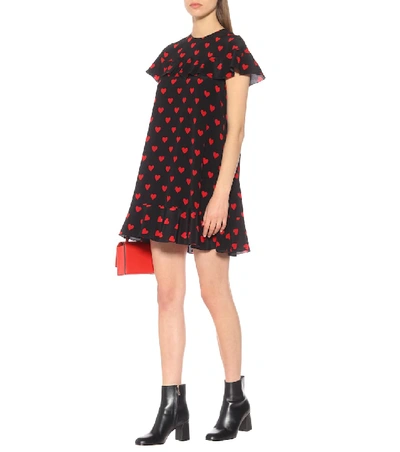 Shop Red Valentino Heart-printed Silk Minidress In Black