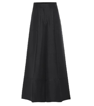 Shop Valentino Wide-leg Silk Trousers In Black