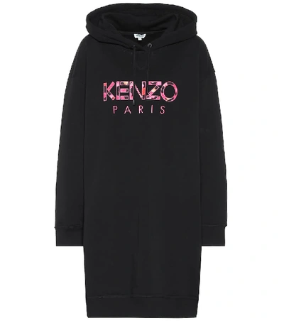 Shop Kenzo Logo Cotton Hoodie Dress In Black