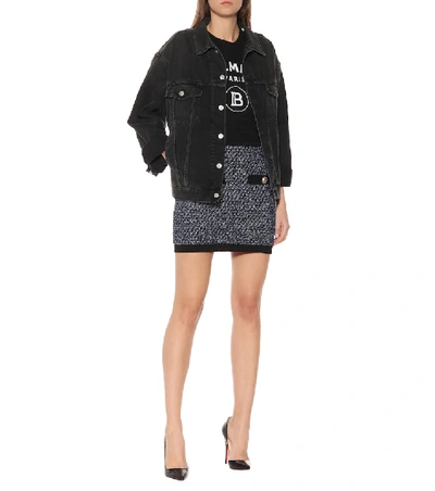 Shop Balmain Tweed Miniskirt In Blue