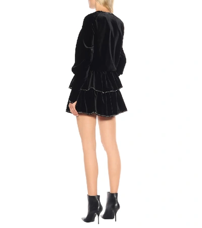 Shop Saint Laurent Studded Velvet Minidress In Black