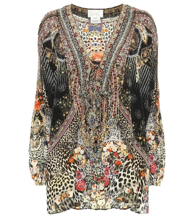 Shop Camilla Embellished Printed Silk Blouse In Multicoloured