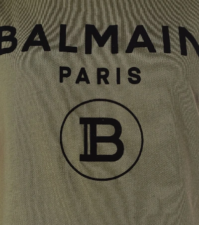 Shop Balmain Logo Cotton-jersey Tank Top In Green