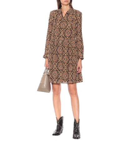 Shop Apc Printed Silk Shirt Dress In Brown