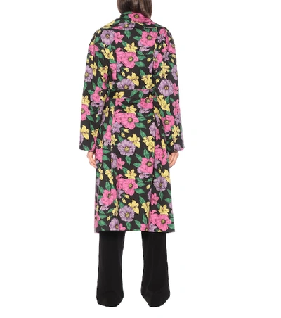 Shop Balenciaga Floral Cotton-drill Trench Coat In Black
