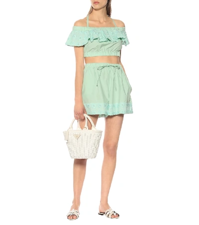 Shop Fendi Ruffled Cotton Crop Top In Green