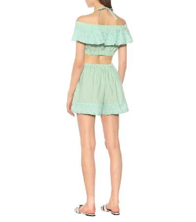 Shop Fendi Ruffled Cotton Crop Top In Green