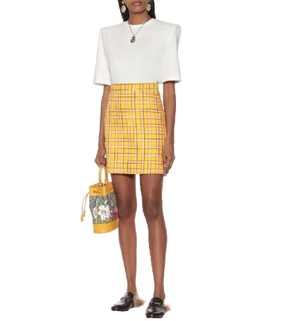 Shop Gucci Checked Wool Tweed Miniskirt In Yellow