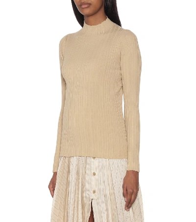 Shop Acne Studios High-neck Ribbed Cotton-blend Top In Beige