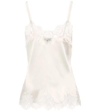 Shop Dolce & Gabbana Lace-trimmed Satin Camisole In White