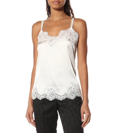 Shop Dolce & Gabbana Lace-trimmed Satin Camisole In White