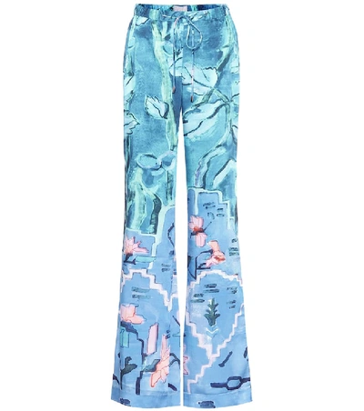 Shop Peter Pilotto Floral Twill Wide-leg Pants In Blue