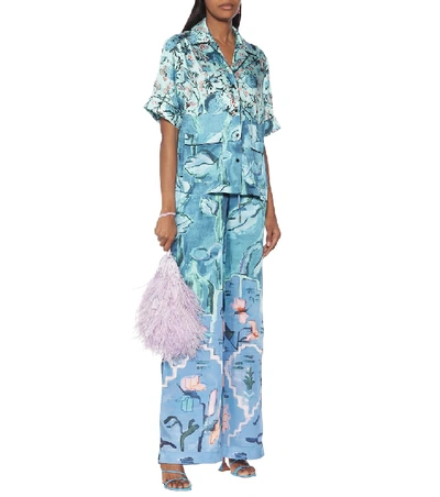 Shop Peter Pilotto Floral Twill Wide-leg Pants In Blue