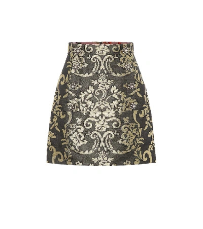 Shop Dolce & Gabbana Cotton-blend Brocade Miniskirt In Gold