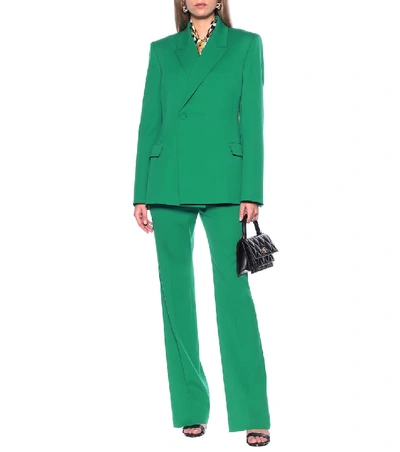 Shop Balenciaga Stretch-wool Blazer In Green