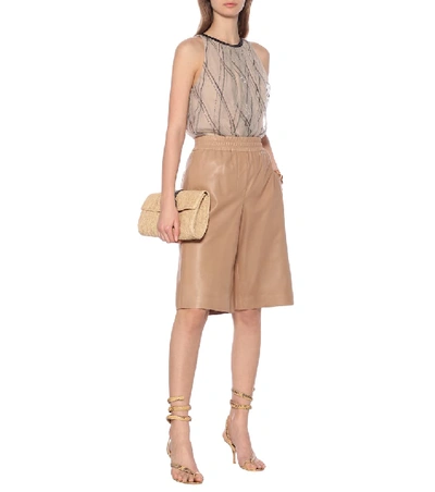 Shop Brunello Cucinelli High-rise Leather Bermuda Shorts In Beige