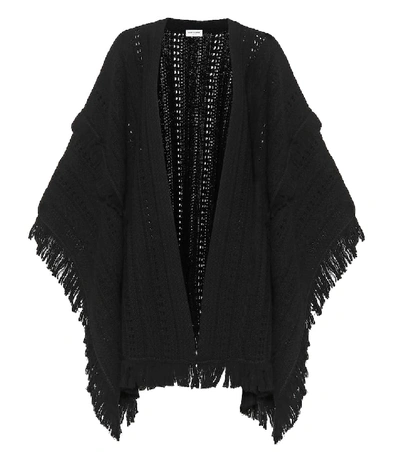 Shop Saint Laurent Wool Poncho In Black