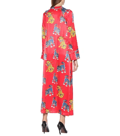 Shop Kirin Printed Satin Shirt Dress In Red