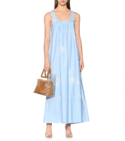 Shop Stella Mccartney Embroidered Cotton Dress In Blue