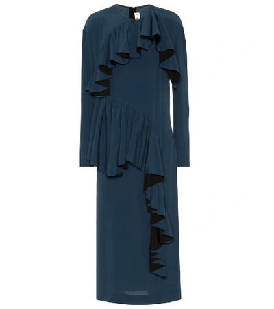 Shop Marni Silk-blend Crêpe Dress In Blue