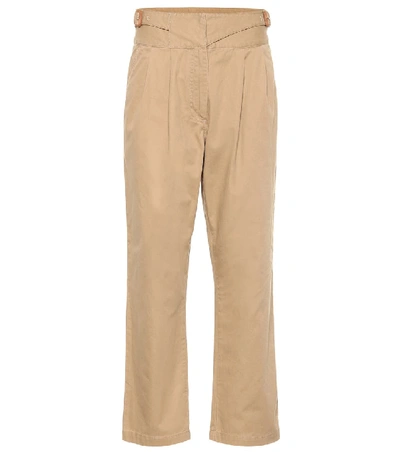 Shop Loewe High-rise Cotton Cropped Pants In Beige