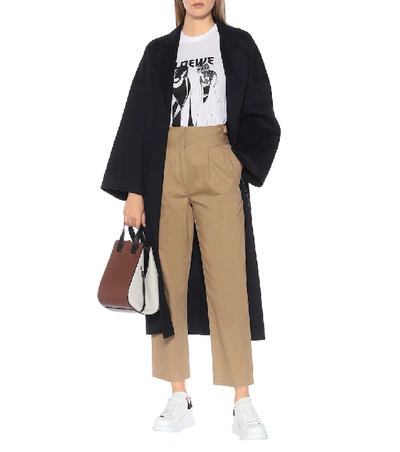 Shop Loewe High-rise Cotton Cropped Pants In Beige