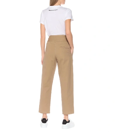 Shop Loewe High-rise Cotton Cropped Pants In Beige