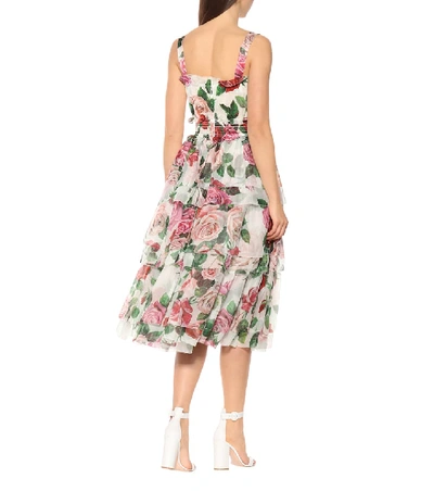 Shop Dolce & Gabbana Rose-printed Silk Midi Dress In Pink
