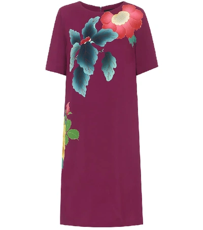 Shop Etro Floral Cotton-blend Crêpe Dress In Purple