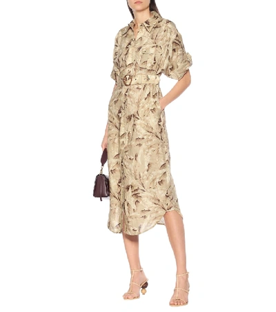 Shop Zimmermann Super Eight Safari Linen Midi Dress In Beige