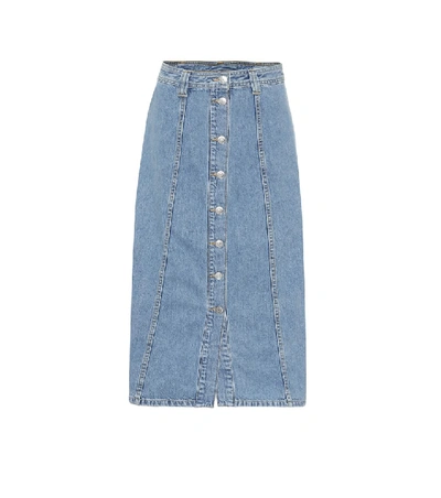 Shop Ganni Denim Midi Skirt In Blue