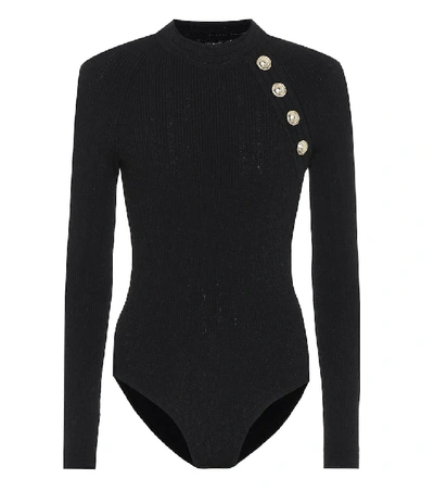 Shop Balmain Ribbed-knit Bodysuit In Black