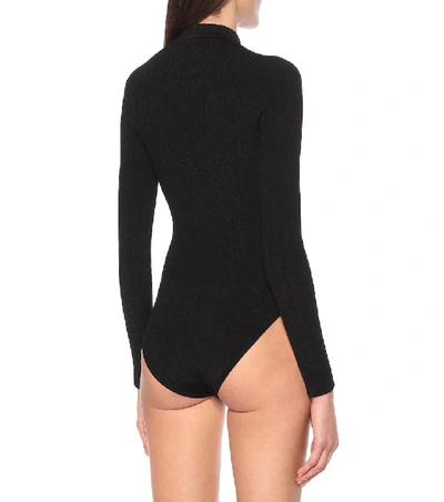 Shop Balmain Ribbed-knit Bodysuit In Black