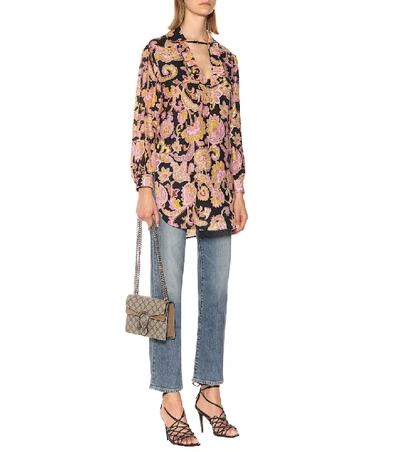 Shop Gucci Floral Linen Blouse In Multicoloured