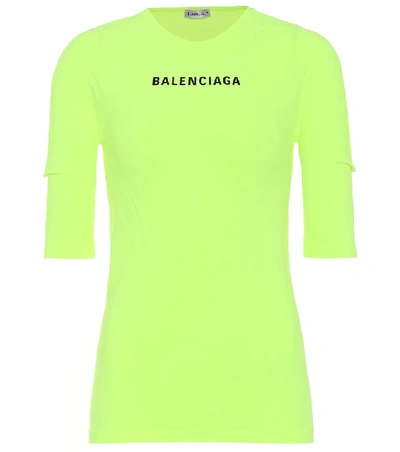Shop Balenciaga Logo Athletic Stretch-jersey Top In Yellow