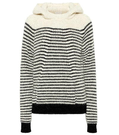 Shop Saint Laurent Striped Wool-blend Hoodie In White